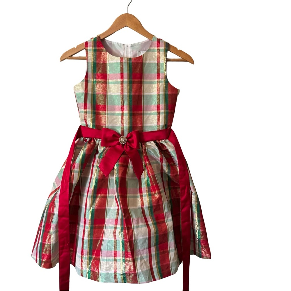 Girls Rare Editions Sleeveless Dress with Red Bow